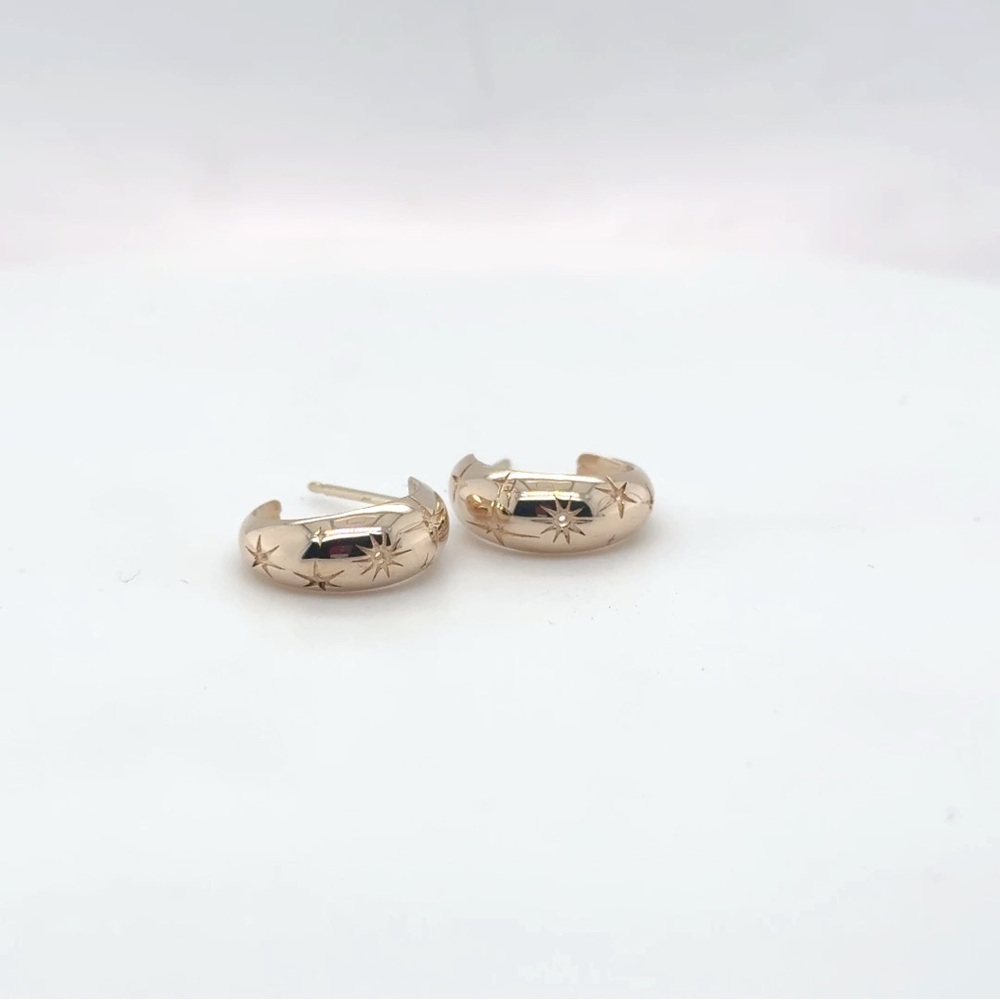 14K Yellow Gold Star Hoop Earrings